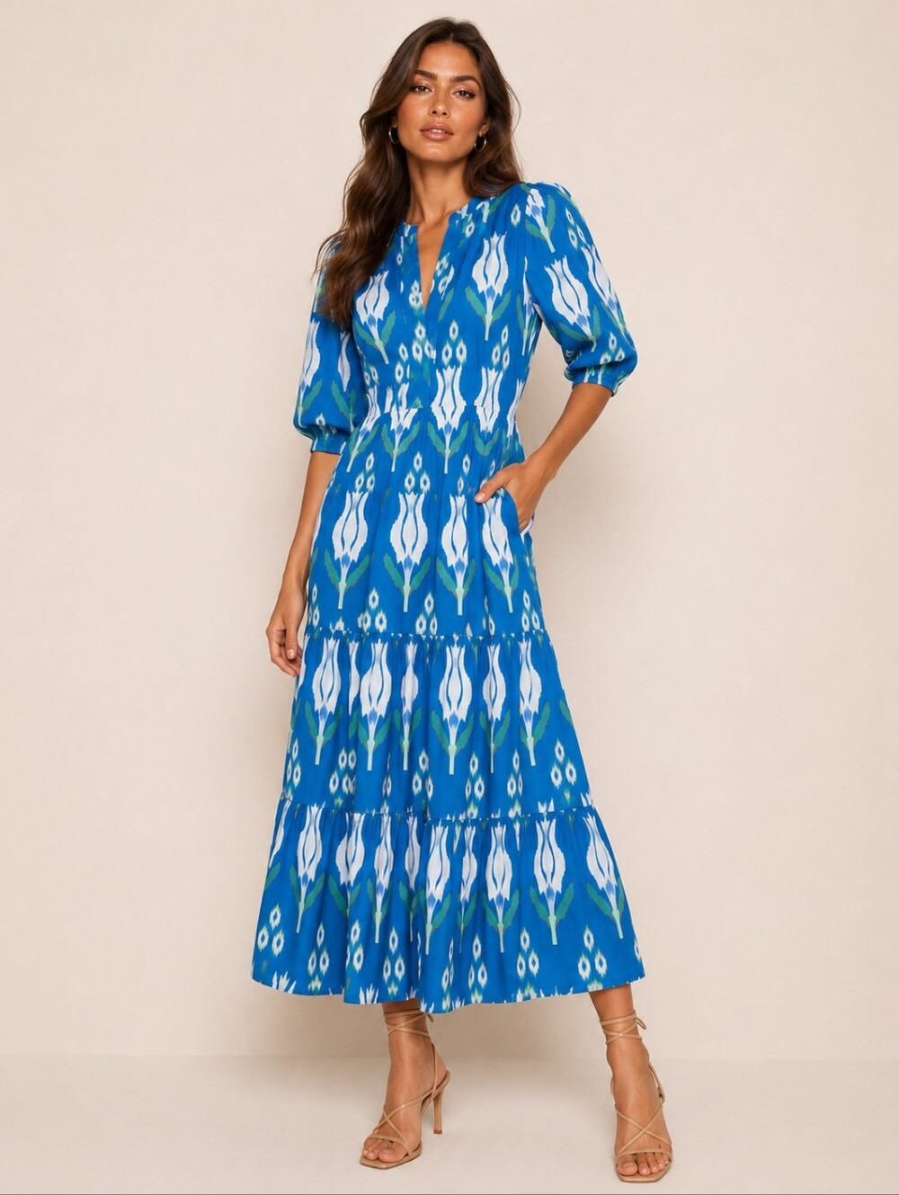 Oliphant Printed Tulip Poplin Maxi Dress Size M